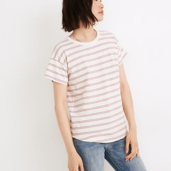 Madewell | Rib Crewneck Tee Womens Size M Beige Jacquard Stripe Pullover - Picture 2 of 10